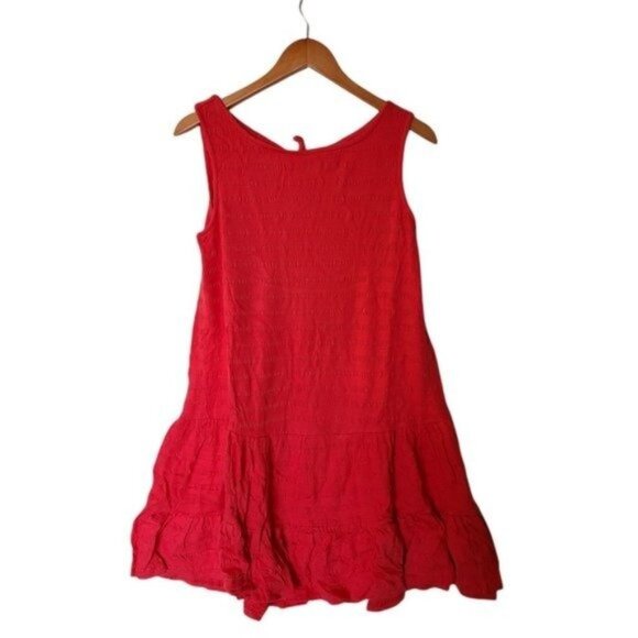 Anthropologie Flounced Open-Back Mini Dress Teaberry Coral L Large NWT Texturize - Picture 6 of 14